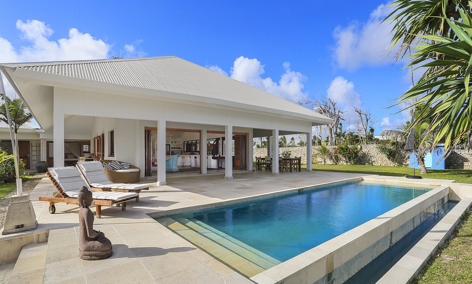 Villa Blanc with pool and beach overlooking the Vanuatu coastline